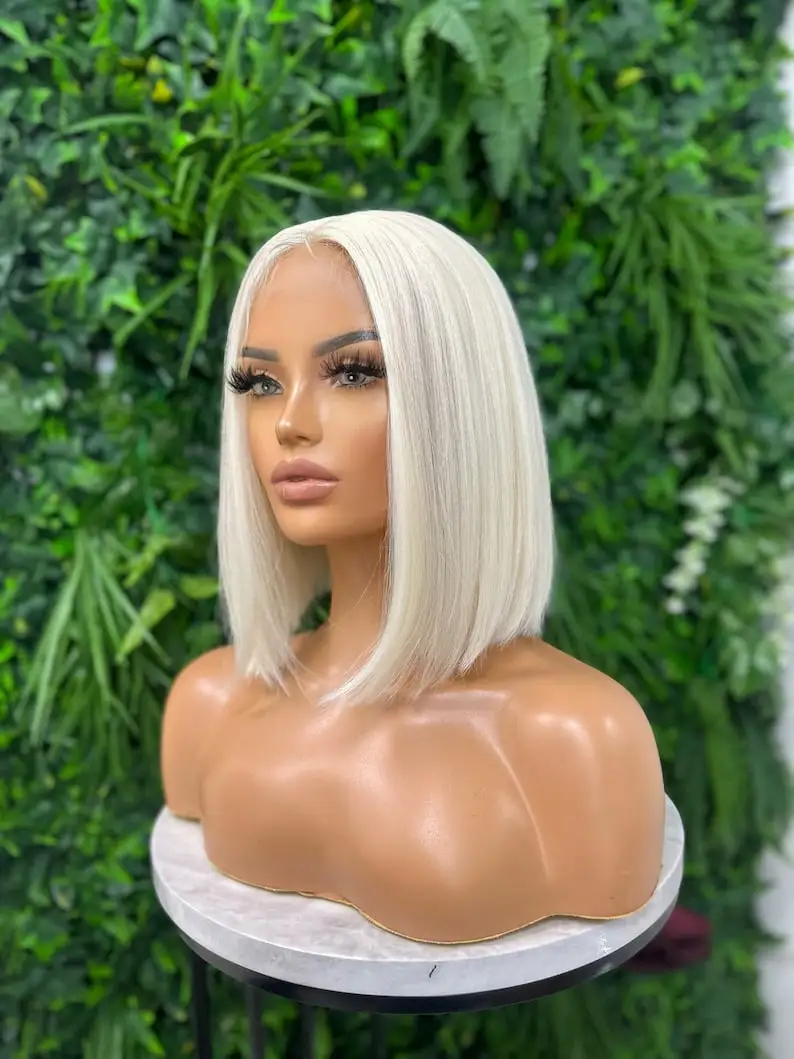 

13x4 White Wig Platinum Ash Blonde Short Bob Lace Front Wig HD Transparent Pre Plucked Straight Lace Frontal Wig Synthetic
