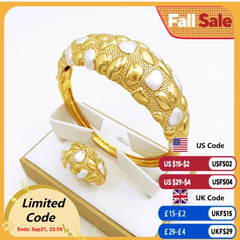 

New Bracelet For Women Dubai Luxury Bangle And Ring Set 18K Gold Plated Jewelry High Quality