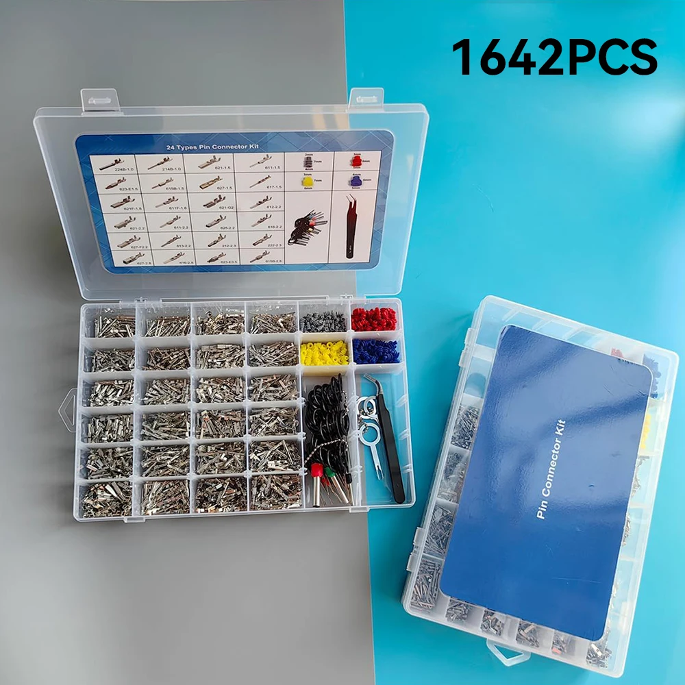 1641Pcs Connector Pins Kit,1/1.5/1.8/2.2/2.3/2.8/3.5mm Male&Female Wire Pins,Non Insulated Wire Pin Connectors ,Terminal Pin Kit