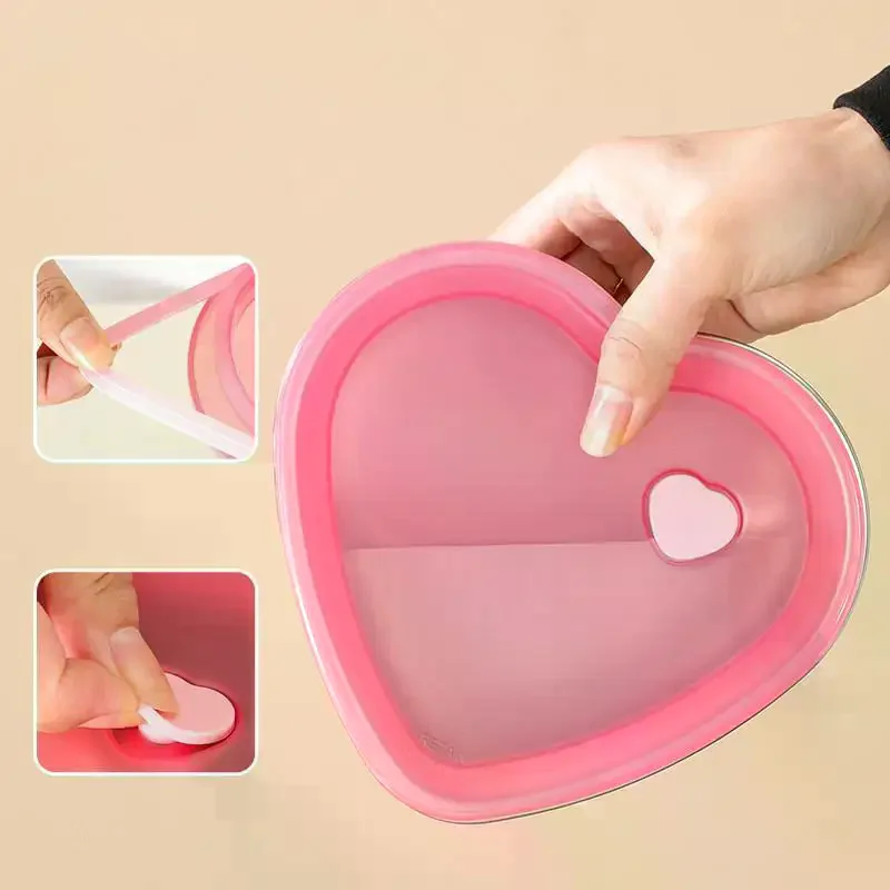 Love-shaped Kitchen Food Organizers With Lids 410 Stainless Steel Storage Box Large Capacity Leakproof Kitchens Accessories