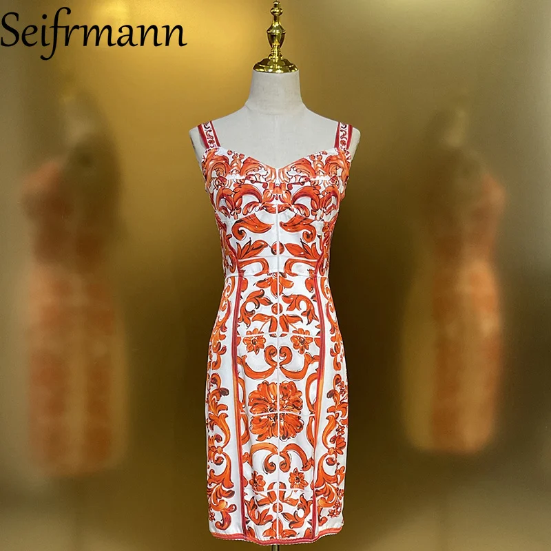 Seifrmann Lässiges bedrucktes Seiden-Trägerkleid mit quadratischem Ausschnitt, ärmelloses Taillenkleid, 2026 Sommer-Damenkleid im neuen Stil