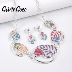 Fashion Leaf Earrings Necklace Set Fashion New Design Choker Chain Necklaces Enamel Wedding Jewelry Sets for Women Friends Gifts