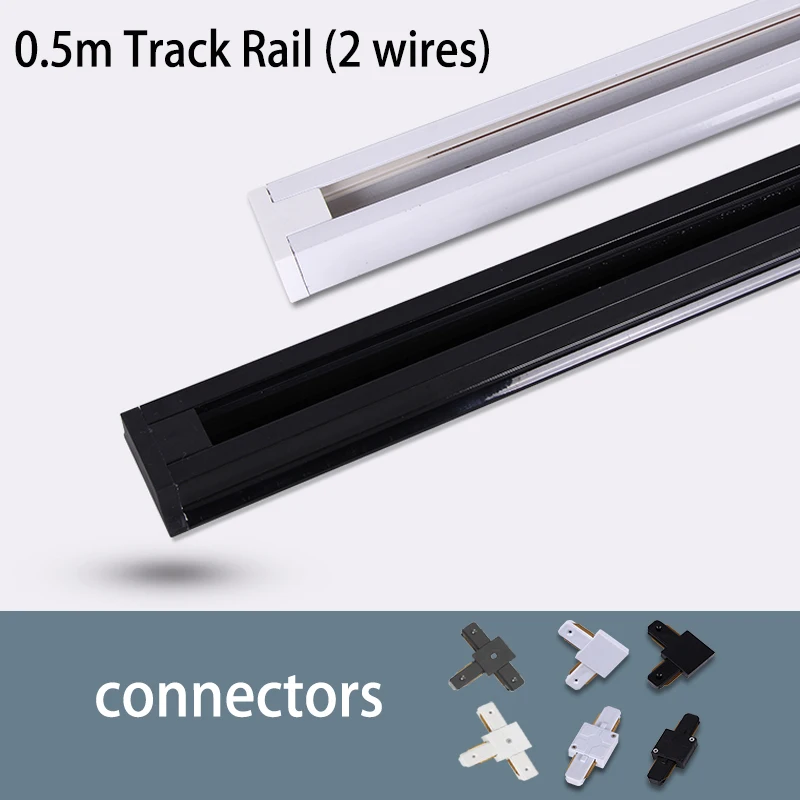 Black White Led Track Light Rail 0.5M 1M One Phase Two Wire System T Connectors Universal Aluminum Track for Spotlights