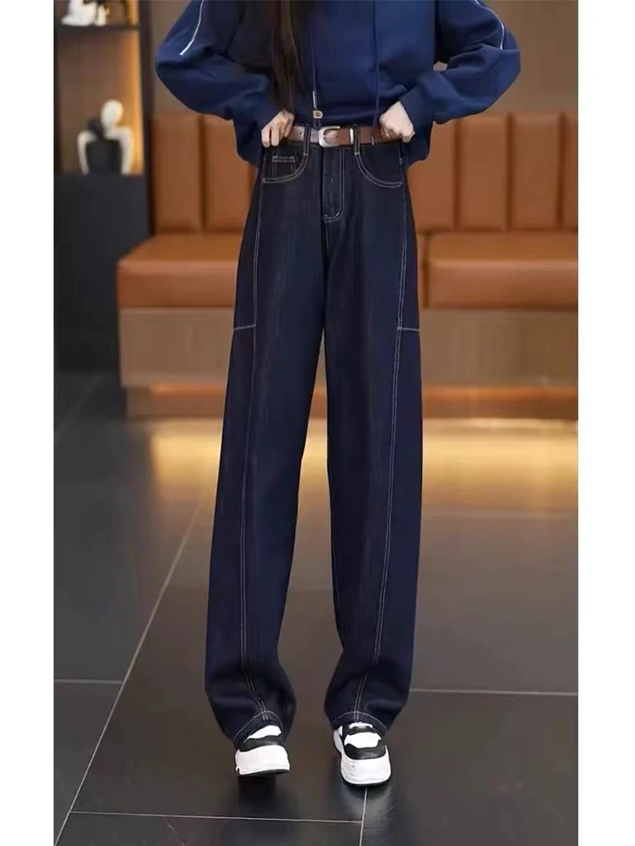 

Джинсы с высокой талией и широкими штанинами, женские, прямого кроя, ретро-стиль, деним, весна-осень, свободный крой, утягивающие, брюки-кюлоты, большие размеры