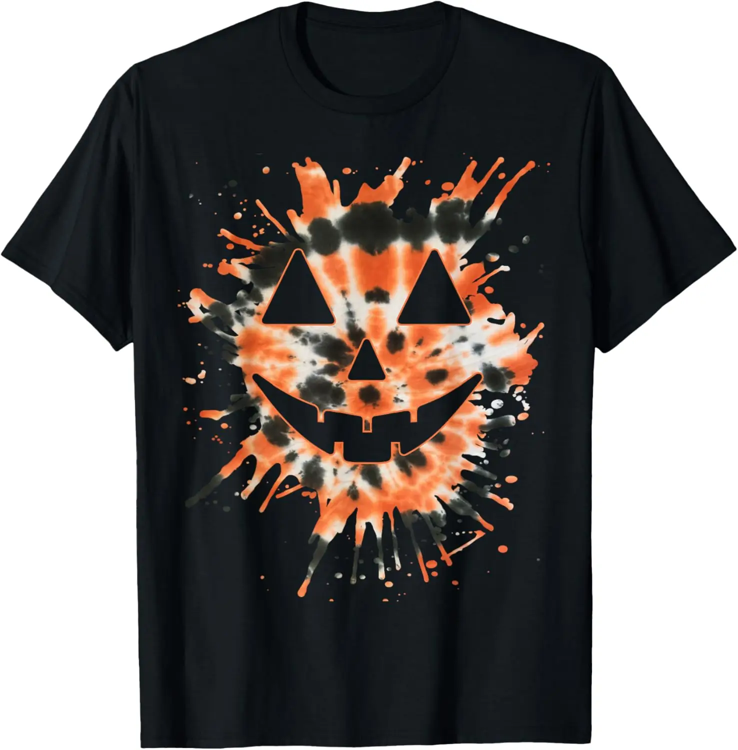 Orange Tie Dye Jack O Lantern Face Halloween T-Shirt 100% Cotton Trendy Y2K Short-Sleeve Tee – Soft, Quick-Drying, &