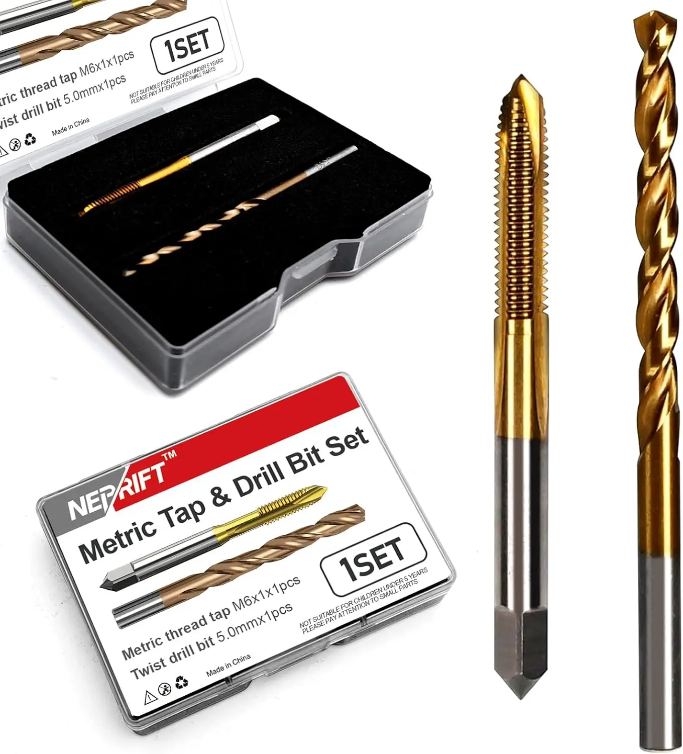 

M6 x 1 Spiral Point Tap and 5.0mm Twist Drill Bit Set, HSS 6542 and M35 Cobalt Steel for Stainless Steel Drilling