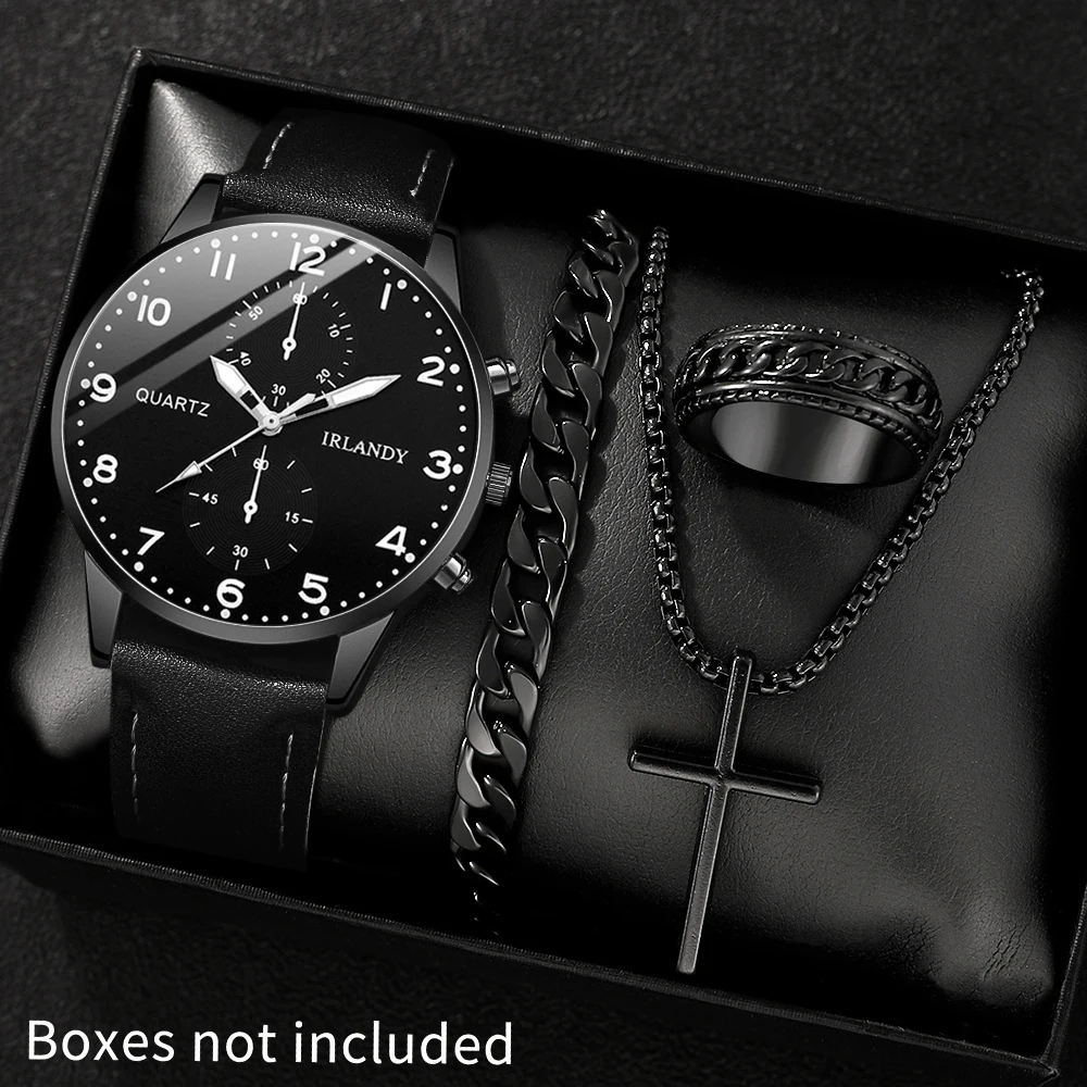 Fashionable 4Pcs Quartz Watch Set, Versatile Everyday Accessory Gift for Her & Him