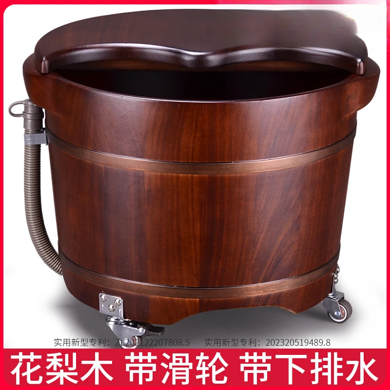 

foot soaking wooden bucket foot washing wooden basin with wheels drainage massage bucket household calf rosewood health basin