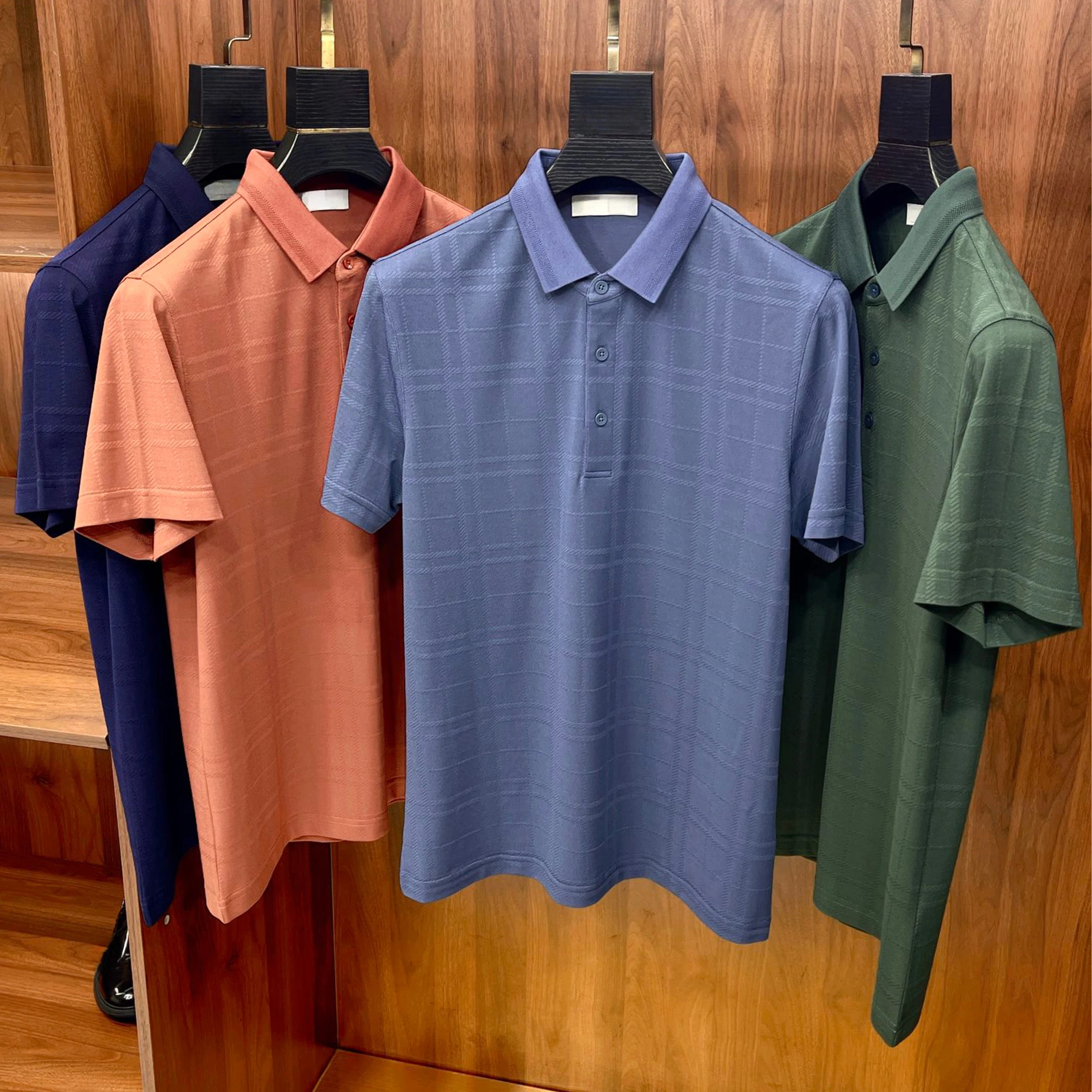 

NIGO Men's Summer Fashion Plaid Silk Knit Solid Color T-shirt Short-sleeved Casual Collar Polo Shirt Ngvp #nigo8884