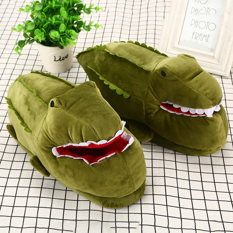 Autumn and winter new crocodile cute funny warm home women's shoes cartoon non-slip plush all-inclusive heel cotton slippers