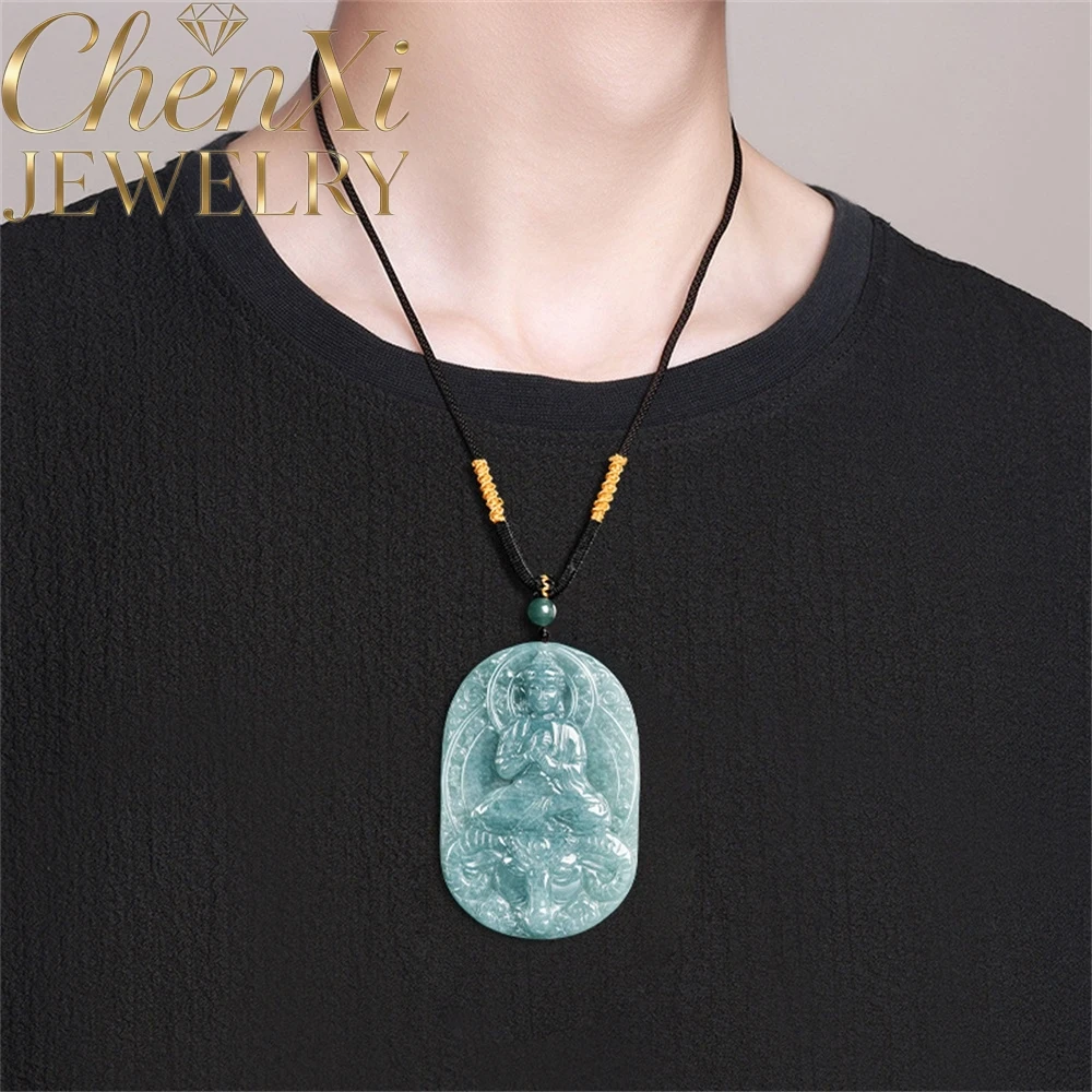 Natural A-Grade Blue Water Ice-Grade Jadeite Jade Pendant Zodiac Goat Guardian Spirit Fortune Buddha Fine Jewelry Amulet Popula