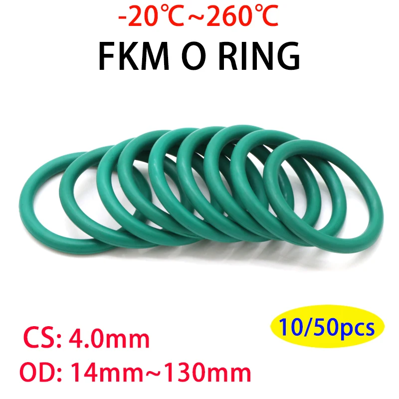 10/50Pcs Green FKM O Ring CS 4mm OD 14~130mm Sealing Gasket Insulation Oil Resistant High Temperature Resistance Fluorine Rubber