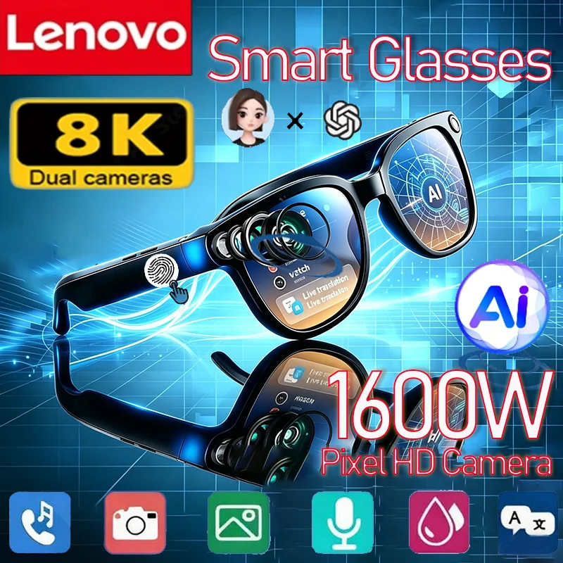 Lenovo AI Smart Wireless Glasses 2026NEW Bluetooth Sunglasses Remote 8K Control Touch Photo Recording Voice Assistant Translator