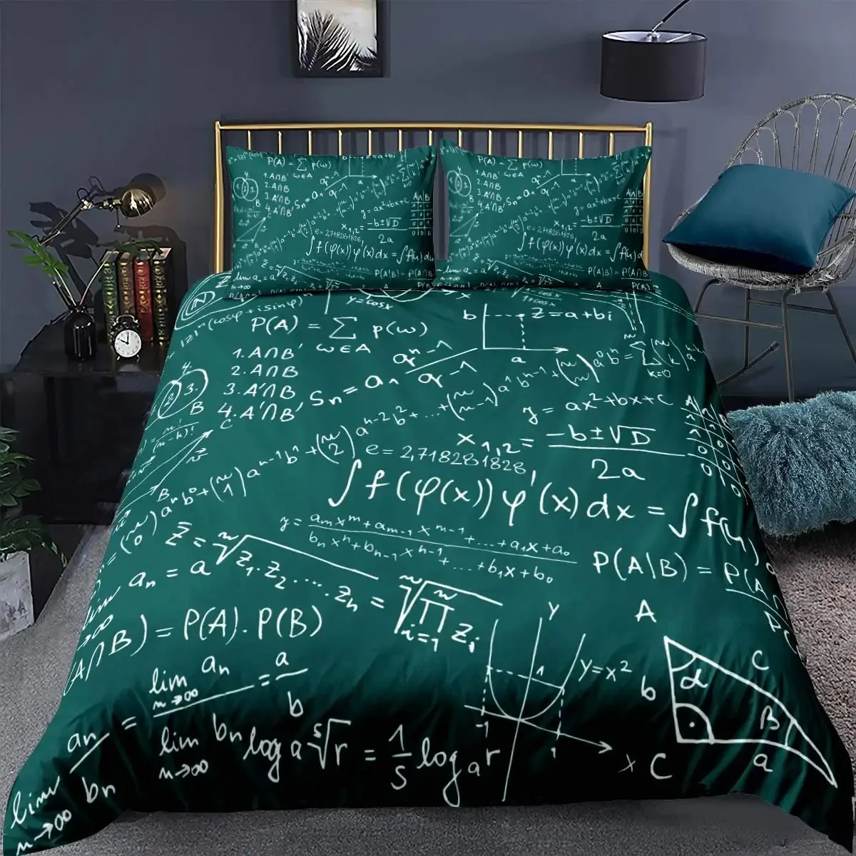 Immagine 6: Set Copripiumino con Equazioni Matematiche, Clessidra Viola Galassia, Copripiumino con Formule Fisiche, Set da Letto per Dormitorio, Geometria Scientifica