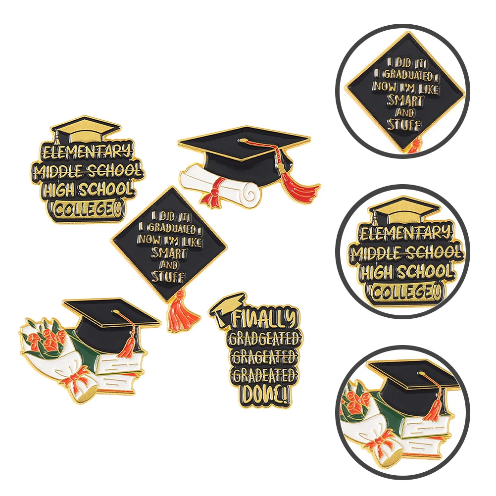 

5 Pcs Pin Backs Bachelor's Cap Brooch Enamel Pins Aesthetic Graduation Lapel Women's