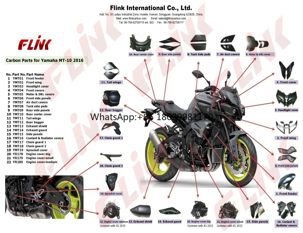 Paneles laterales delanteros personalizados para motocicleta, piezas de fibra de carbono 100%, para Yamaha MT-10, FZ-10, 2016