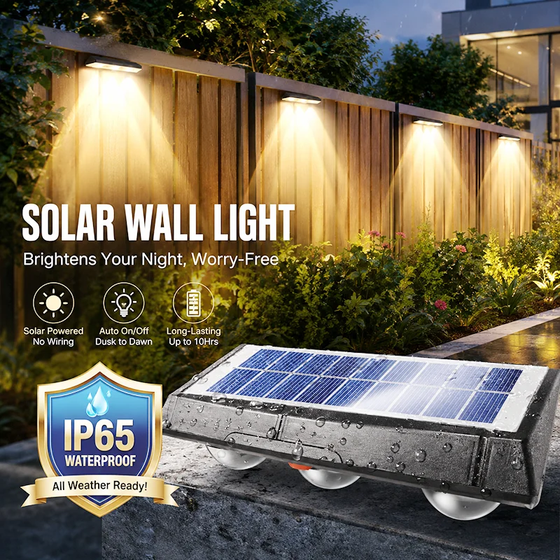 New 3LEDs Solar Wall Lamp, Outdoor Waterproof Sunlight Powered Solar Light,Fence Garden Courtyard Porch Walkway Decor Lighting