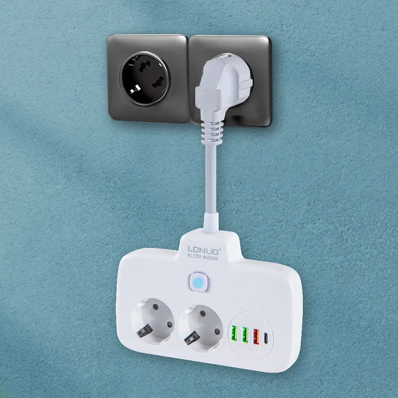 EU Plug European Standard Universal Sockets Extension Converter European Plug with Socket USB TypeC Independent Power Switch YH1