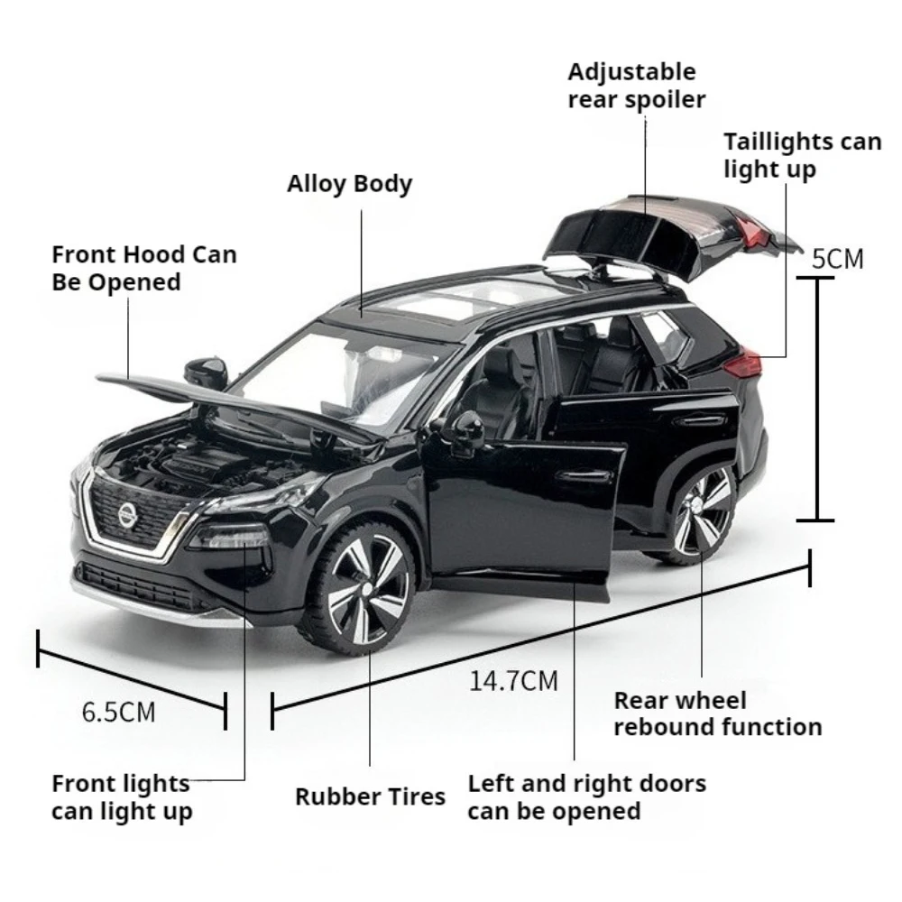 1:32 실피 엑스트레일 모델 장난감 자동차 합금 다이캐스트 사운드 라이트 도어 오픈 풀백 충격 흡수 자동차 장난감 소년 선물용