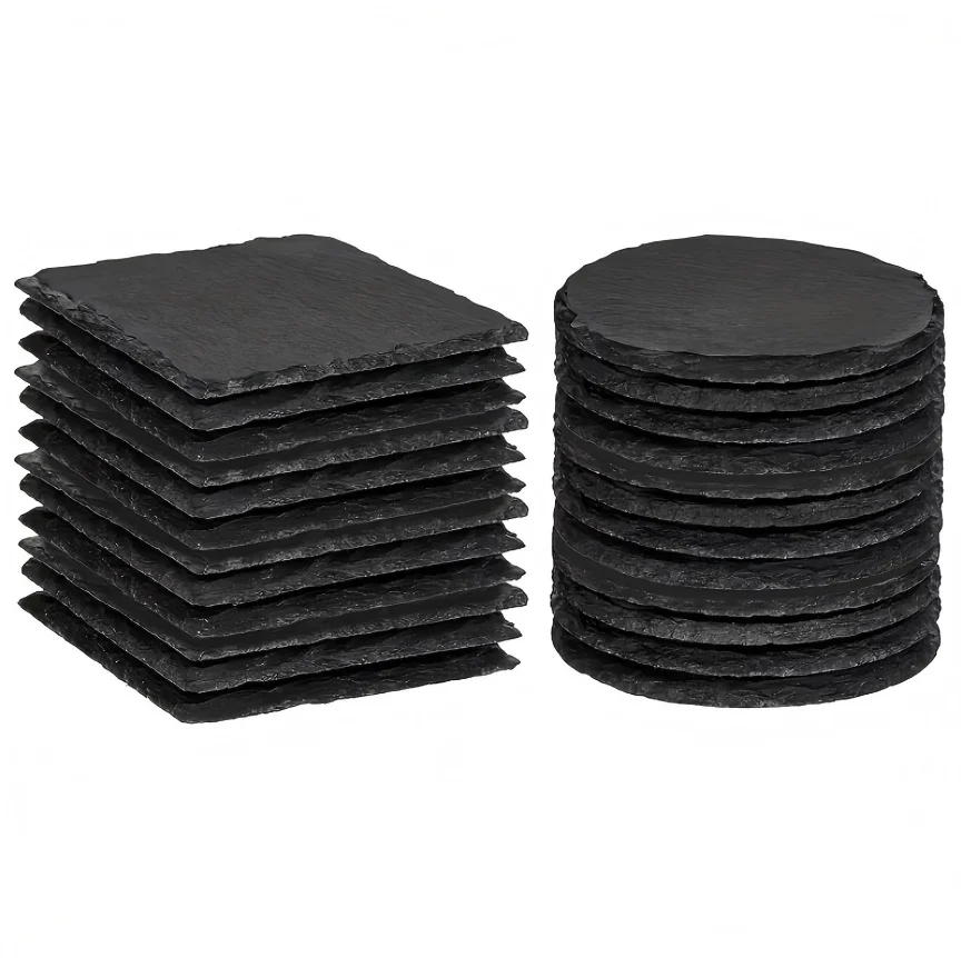 Set di 24/48/96 sottobicchieri in ardesia, sottobicchieri rotondi e quadrati in pietra (10x10 cm)