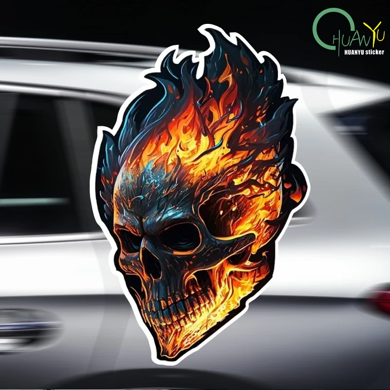 Fire Skull Burning Skeleton Car Stickers for Windshield Body Windows Non Fading Vinyl Decals Motorcycle Head Cool Decoration