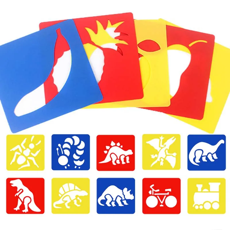 10/20pcs 어린이 그리기 장난감 스텐실 그림 장난감 빨 수있는 재사용 가능한 학습 테마 기본 모양 템플릿 어린이를위한 TMZ