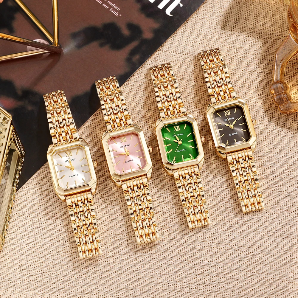 4pc Latest PC fashion quartz ladies' watch set, with a golden alloy band and high-end high-quality design