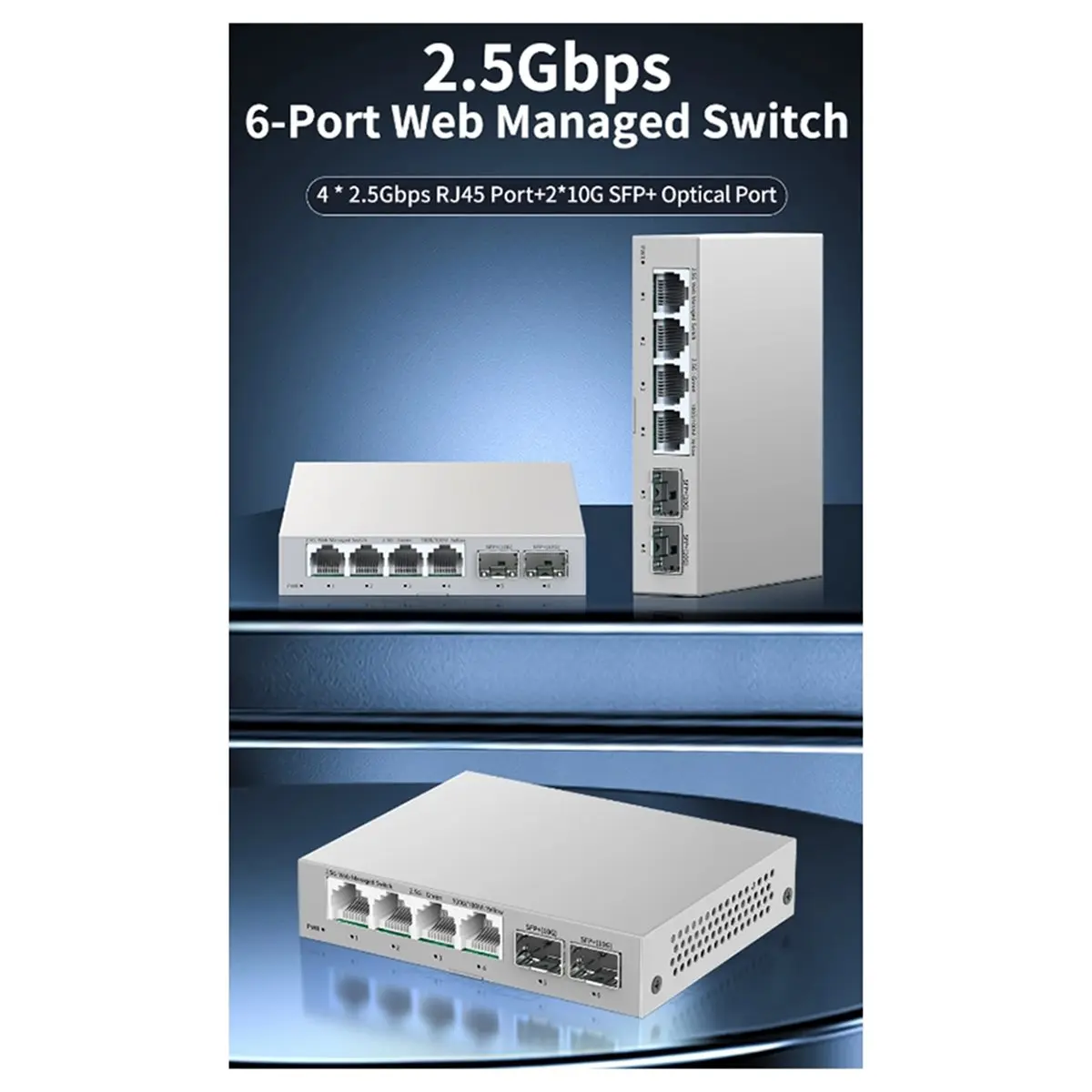 ABGN 2.5GbE Smart Managed Switch 4 Port RJ45 Managed Ethernet Network Switch 2 Port 10G + Slot Home Lab Switch EU-PLUG
