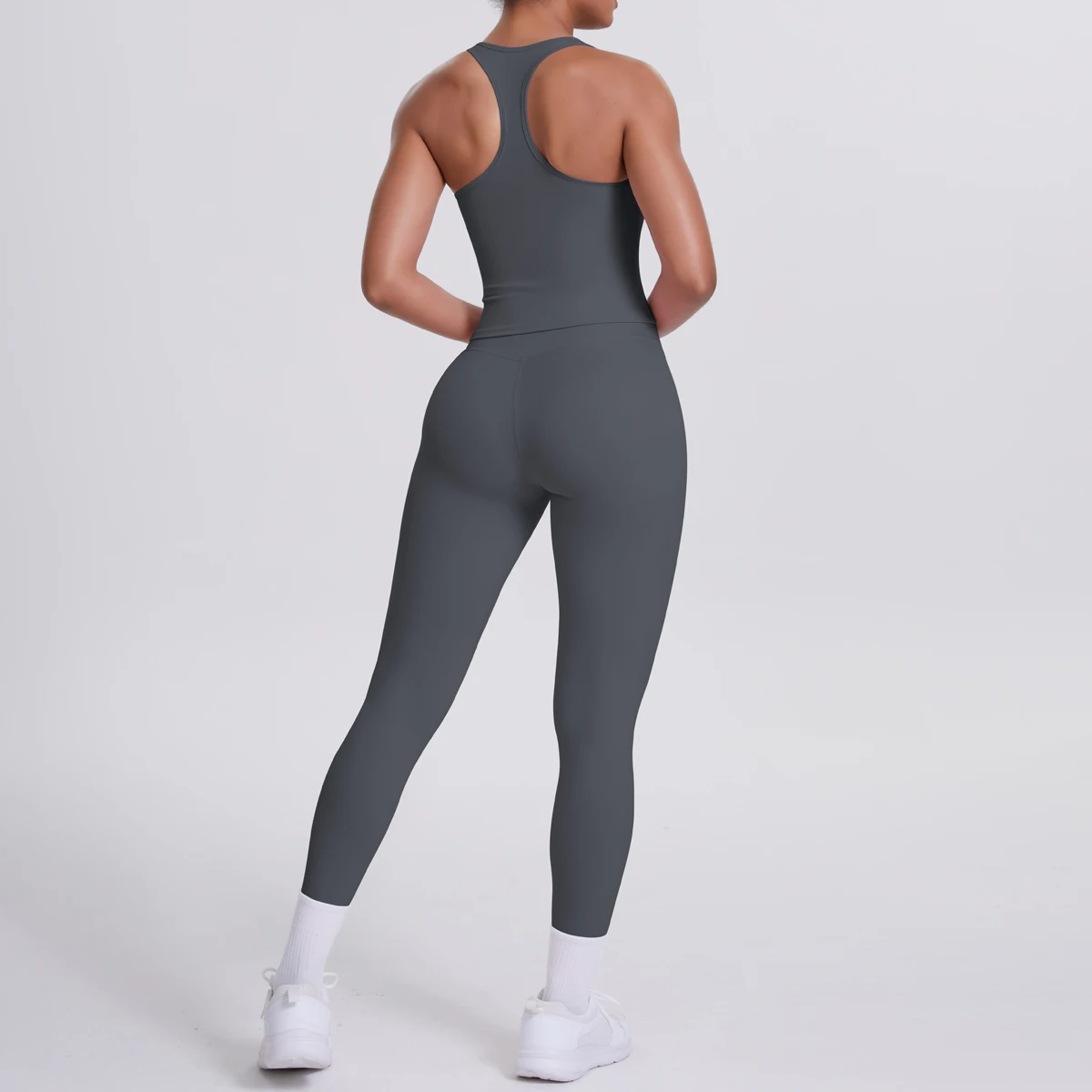 Hamidou 2-teiliges Damen-Yoga-Set, schnell trocknende, hüftformende Fitnesshose, Yoga-Leggings, einfarbig, Gym, schöner Rücken, I-förmige Weste – Detail 35