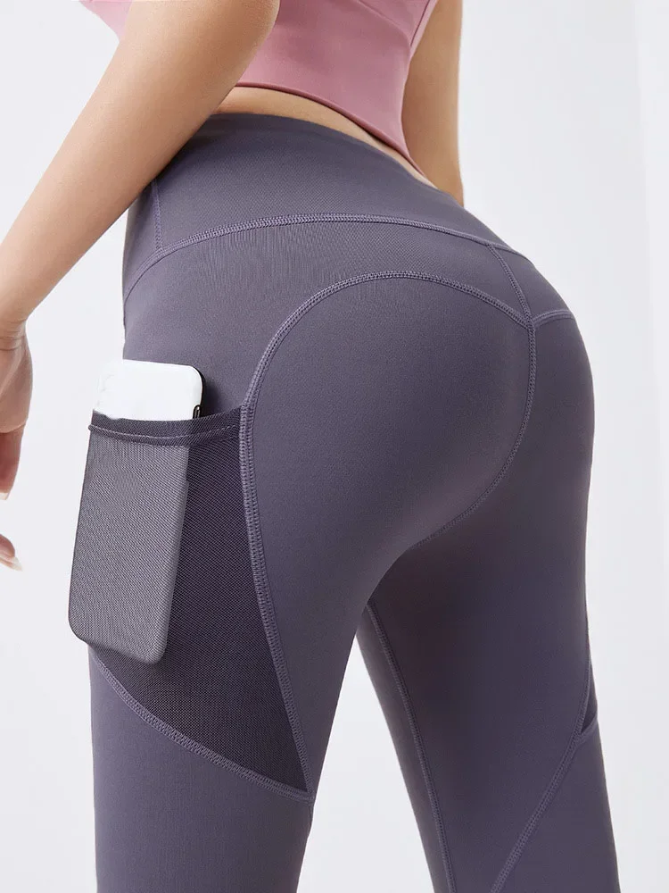 Tragen Pfirsich Gesäß dünn und schnell trocknend Lauf basis Heben Gesäß Sport eng anliegende Mesh Seiten taschen Yoga Hose