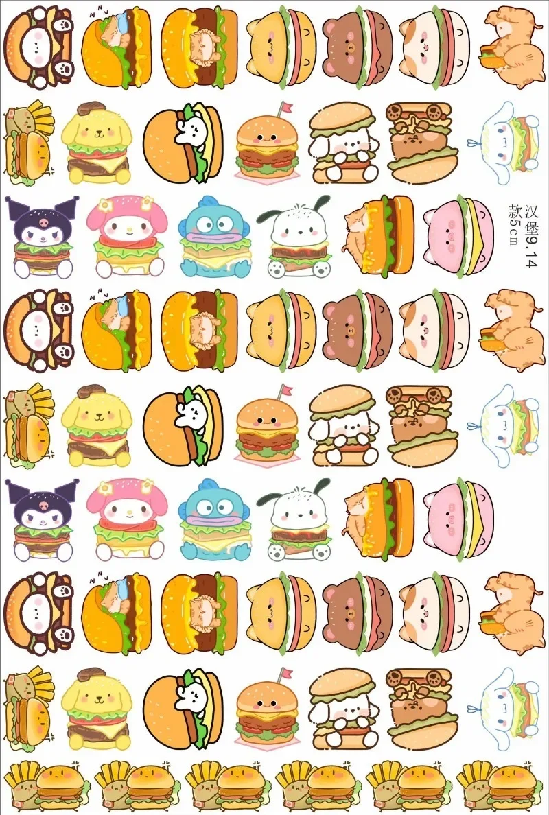 Sanrio Cartoon Hot Peripheral Cute Melody Kuromi Cinnamon Roll Printed Burger Double-sided Acrylic Sheet DIY Handmade Material