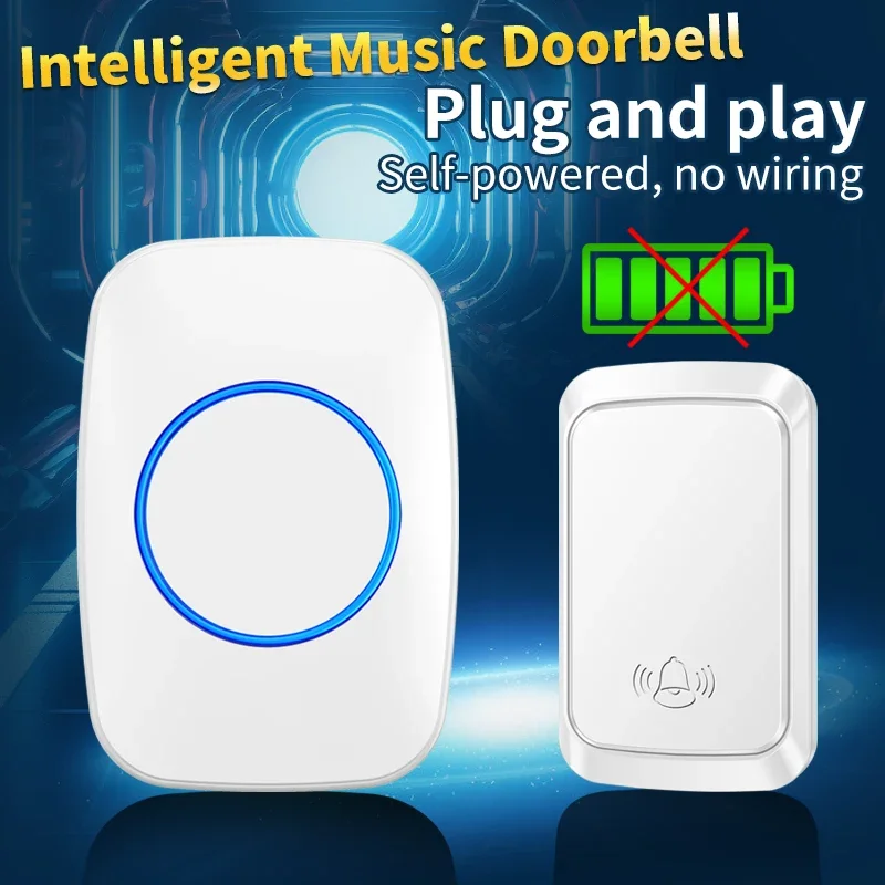 CACAZI Wireless Doorbell Smart Door Bell Self-powered Calling Button Smart Home Waterproof Ring Dong Chime House Call 110-240V