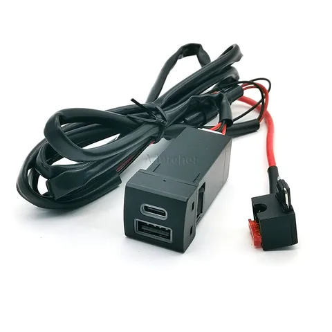 Автомобильное зарядное устройство с двумя портами USB QC3.0 Type-C PD для Toyota Land Cruiser Prado 150 Rav4 Camry Corolla 18-22