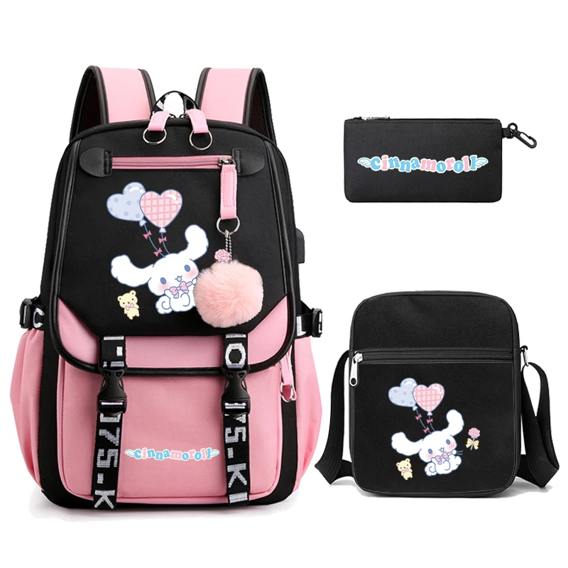 3Pcs/set Sanrio Cinnamoroll Backpack Canvas Backpack Mochila for Men Women Travel Bag Student Girl Boy Back To School Schoobag