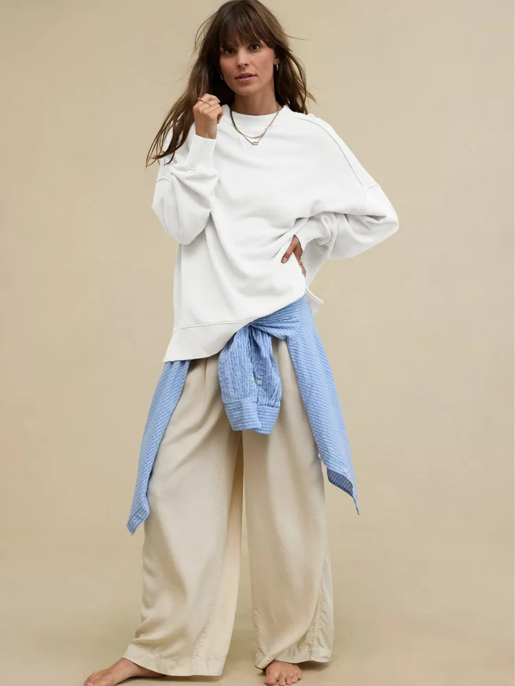 

Women's Cozy Oversized Sweatshirt Casual Crew Neck Long Sleeve Raglan Seam Ribbed Cuff Hem Casual Blouse 2026 Lady Home Outfit