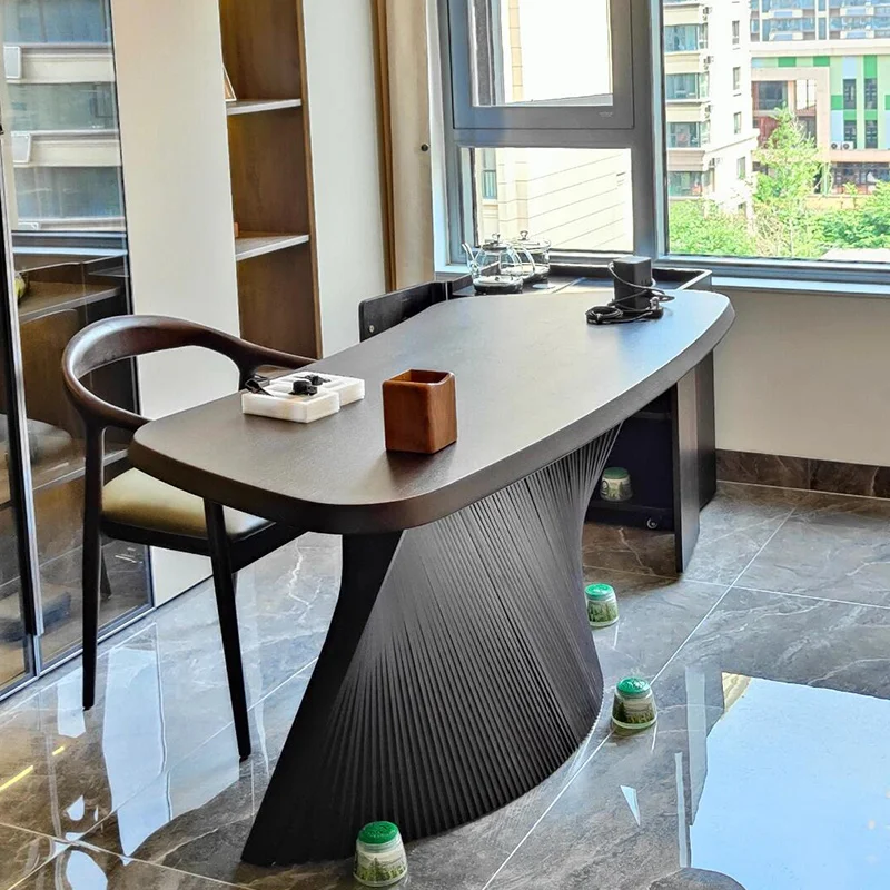 New Chinese desk special-shaped design solid wood walnut curved boss desk