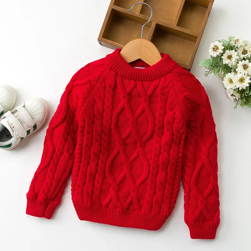 Autumn Winter Children Clothing Baby Girls Boys Thicken Plush Knitted Pullover Tops 1-8Yrs Kids Casual Loose Pullover Sweater