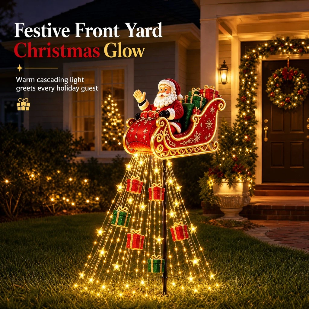 Solar Christmas Garden Lights Solar Powered Cascading Warm Glow Christmas Decorations Waterfall Lights for New Year Garden Yard
