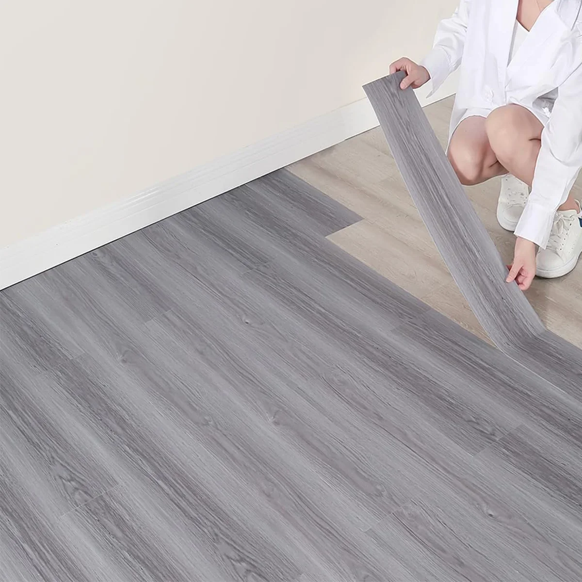 

Peel and Stick Floor Tile 10 PCS 15 Sq.Ft Self Adhesive Vinyl Flooring Planks Adhesive Waterproof Wood Grain Look Flooring Tiles