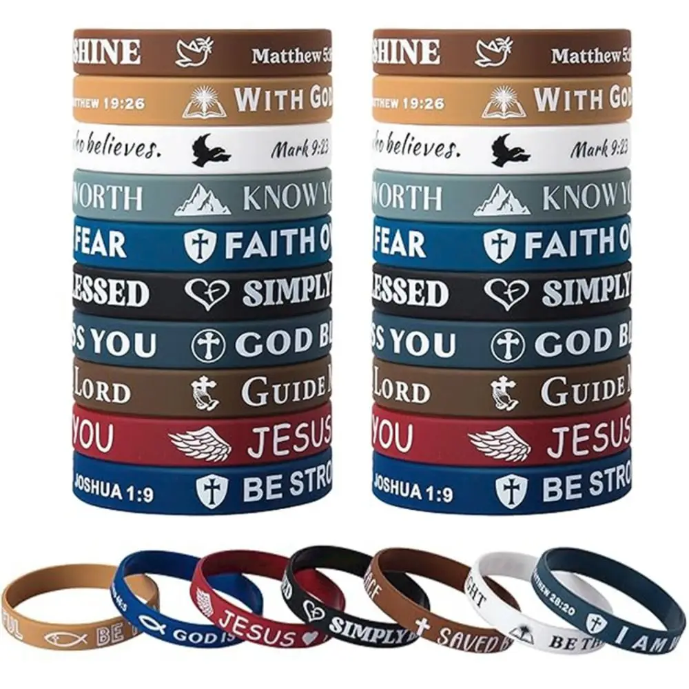 10PCS Colorful Inspirational Bible Verse Bracelets Rubber Silicone Christian Bracelets Random Style Wearable