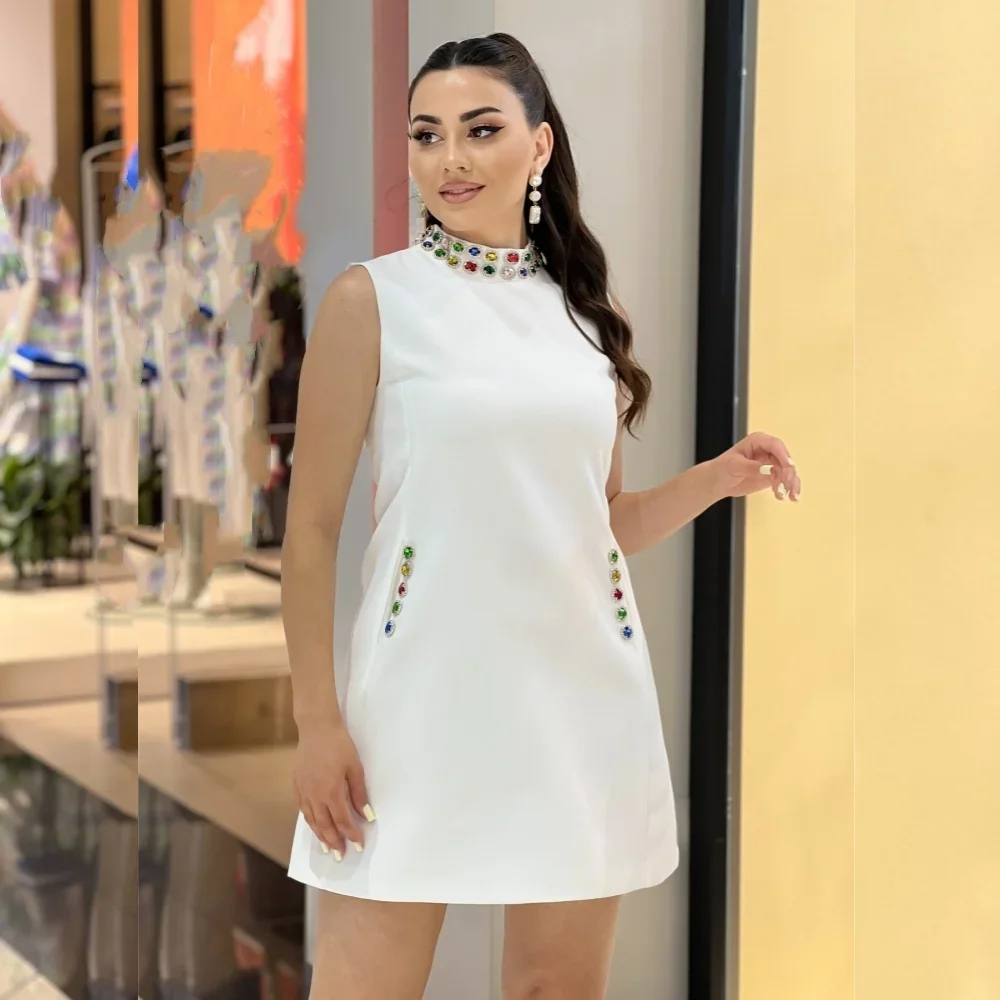 

Customized Intricate Jersey Pleat A-line High Collar Short Dresses Cocktail Dresses Classic Exquisite Modern Style Pastrol Chin