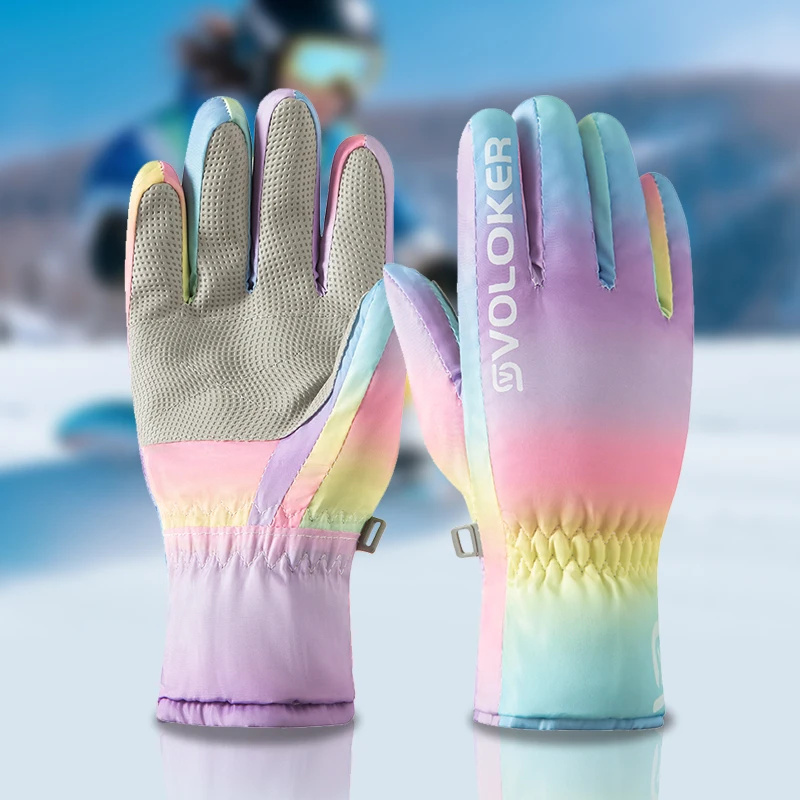 

Ski gloves winter plus velvet warm gloves zipper windproof coldproof cute five-finger cycling gloves