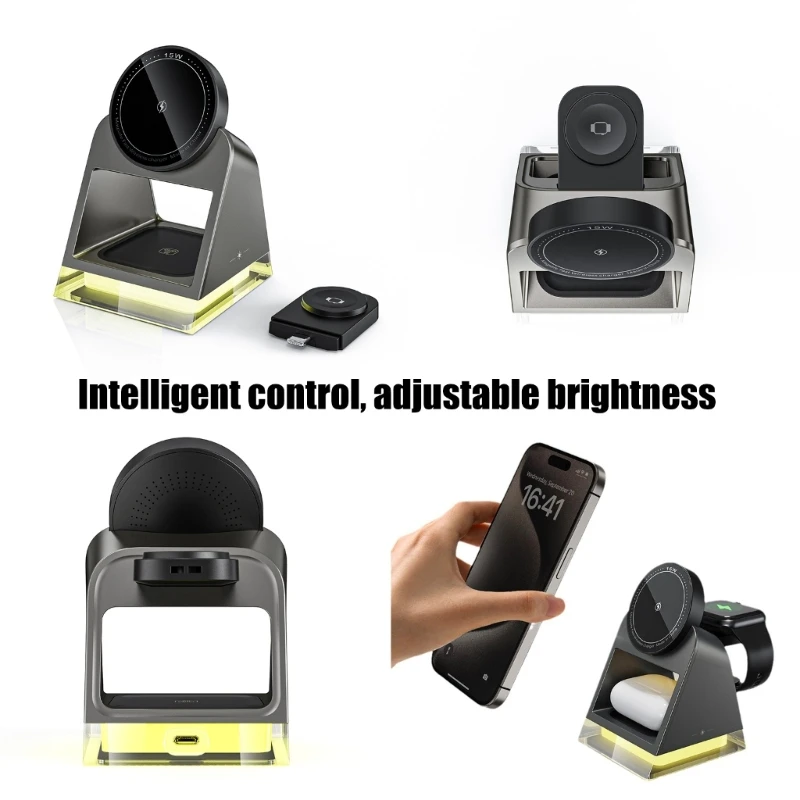 3 in 1 Charging Holder with Night Light for Phone Watch Earphone Charging Station Charging Stand