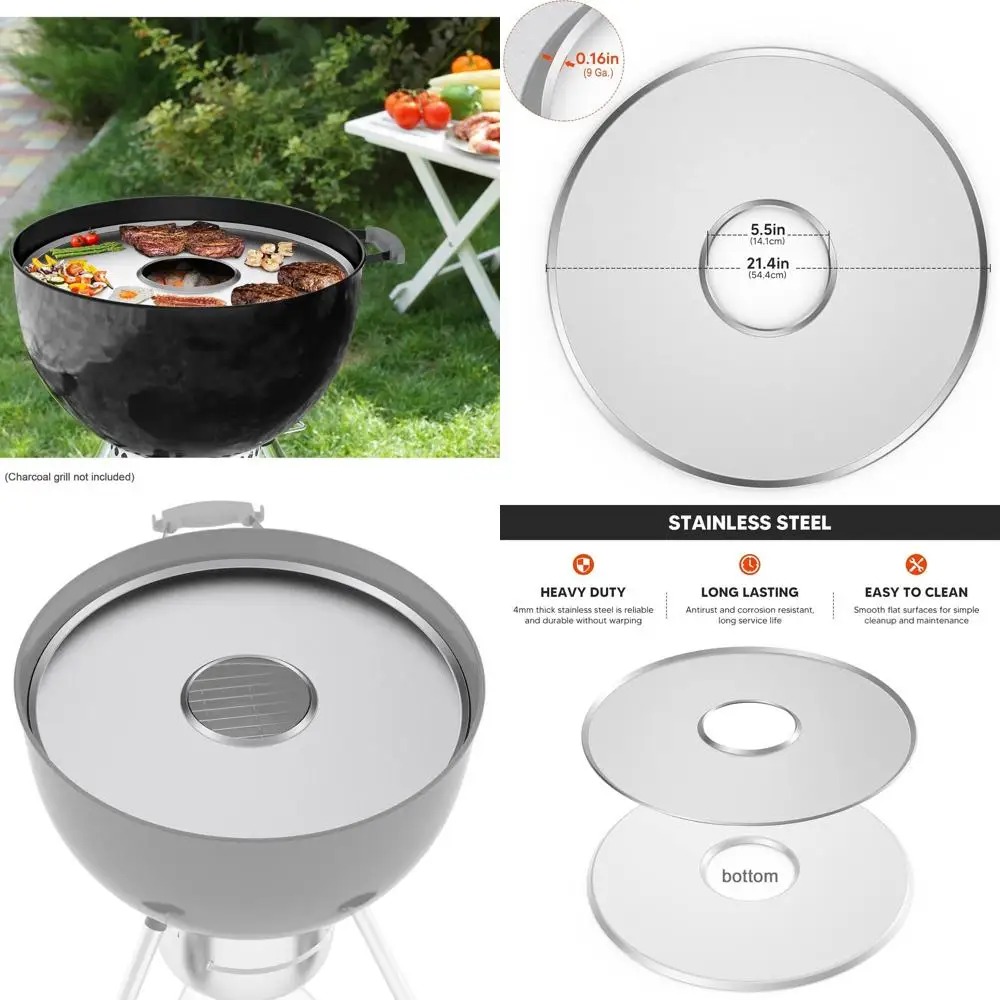 

22-Inch Round Stainless Steel Griddle for Kettle Grills, Perfect Grilling Accessory