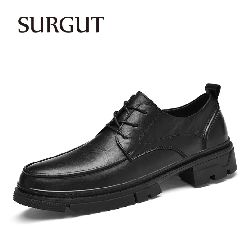 

SURGUT Oxford Mens Dress Shoes Lace Up Fashion Formal Business Genuine Leather Minimalist High Quality Big Size Men Dress Shoes