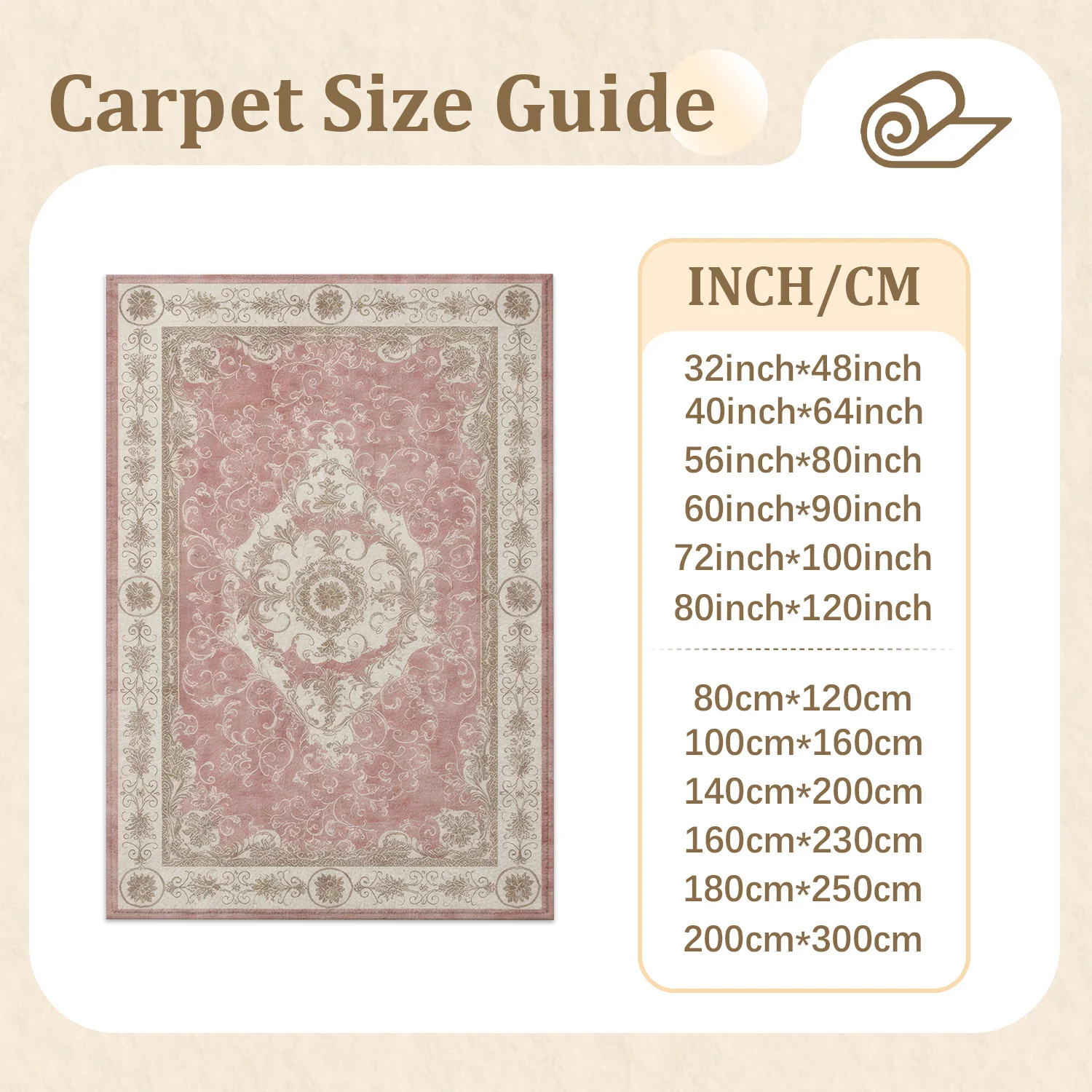 Large Indoor Area Rug Soft Velvet Low Pile Non-Slip Dotted Backing Machine Washable Vintage Oriental Pink Accent Rug for Living Room Bedroom