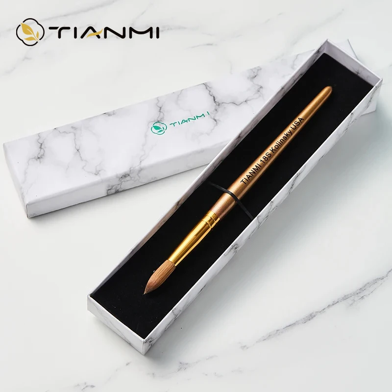 TIANMI Pure Kolinsky Acrylic Nail Brush White Gold Handle Manicure Tools 100% Kolinsky Nail Gel Brushes Carving Drawing Nail Pen