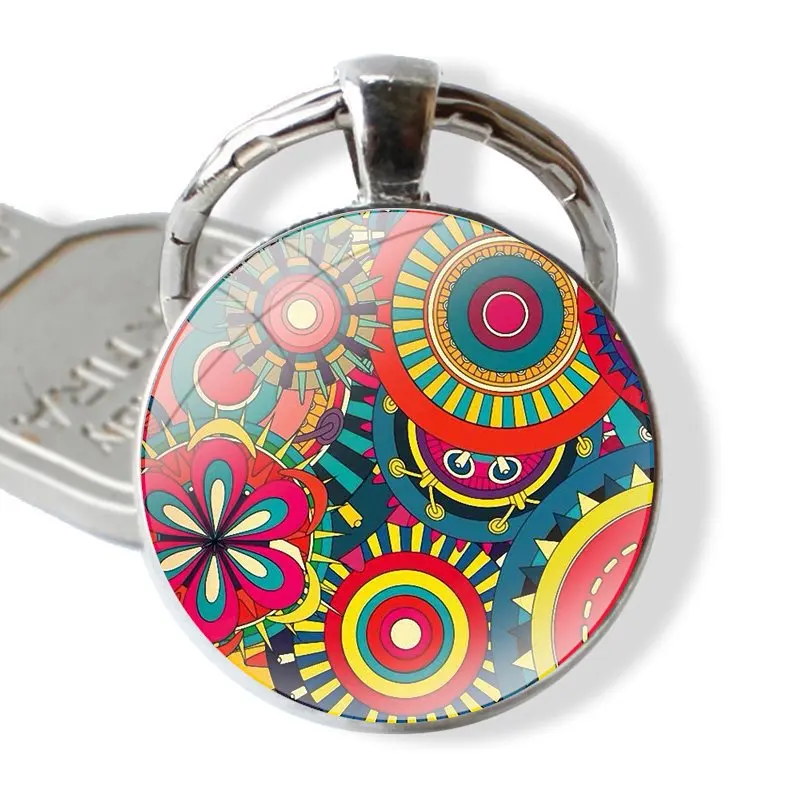 Dreamcatcher Mandala Keychain Glass Cabochon Metal Pendant Classic Men's Women's Keyring