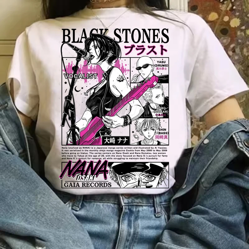 نانا أوساكي موضة تي شيرت غير رسمي الأحجار السوداء فتاة أنيمي الشارع الشهير تي شيرت هدية ل نانا أنيمي مروحة Harajuku خمر تي شيرت
