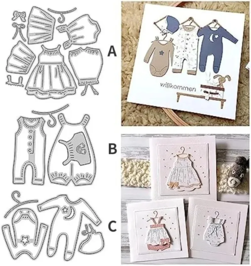 Baby Girl Dress and Baby Boy Overalls Die Cuts for Card Making Metal Cutting Dies Embossing Paper Dies for Scrapbooking DIY